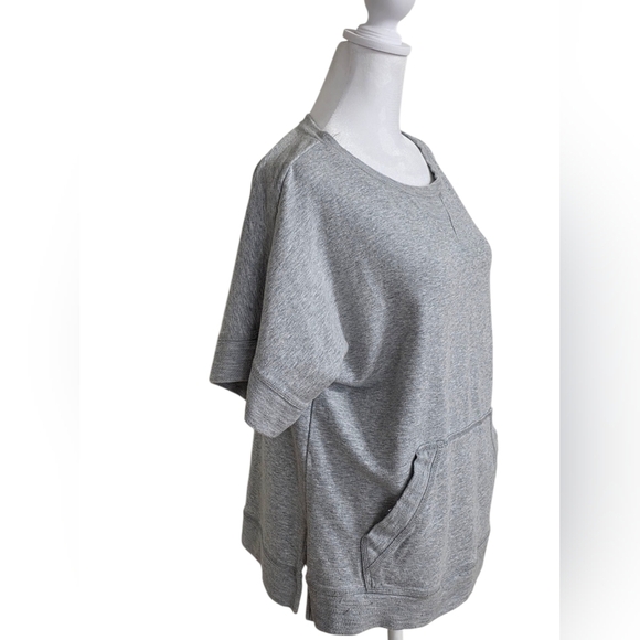 Two By Vince Camuto Heather Gray Short Sleeve Oversized Sweatshirt Top Size XS - Picture 2 of 5
